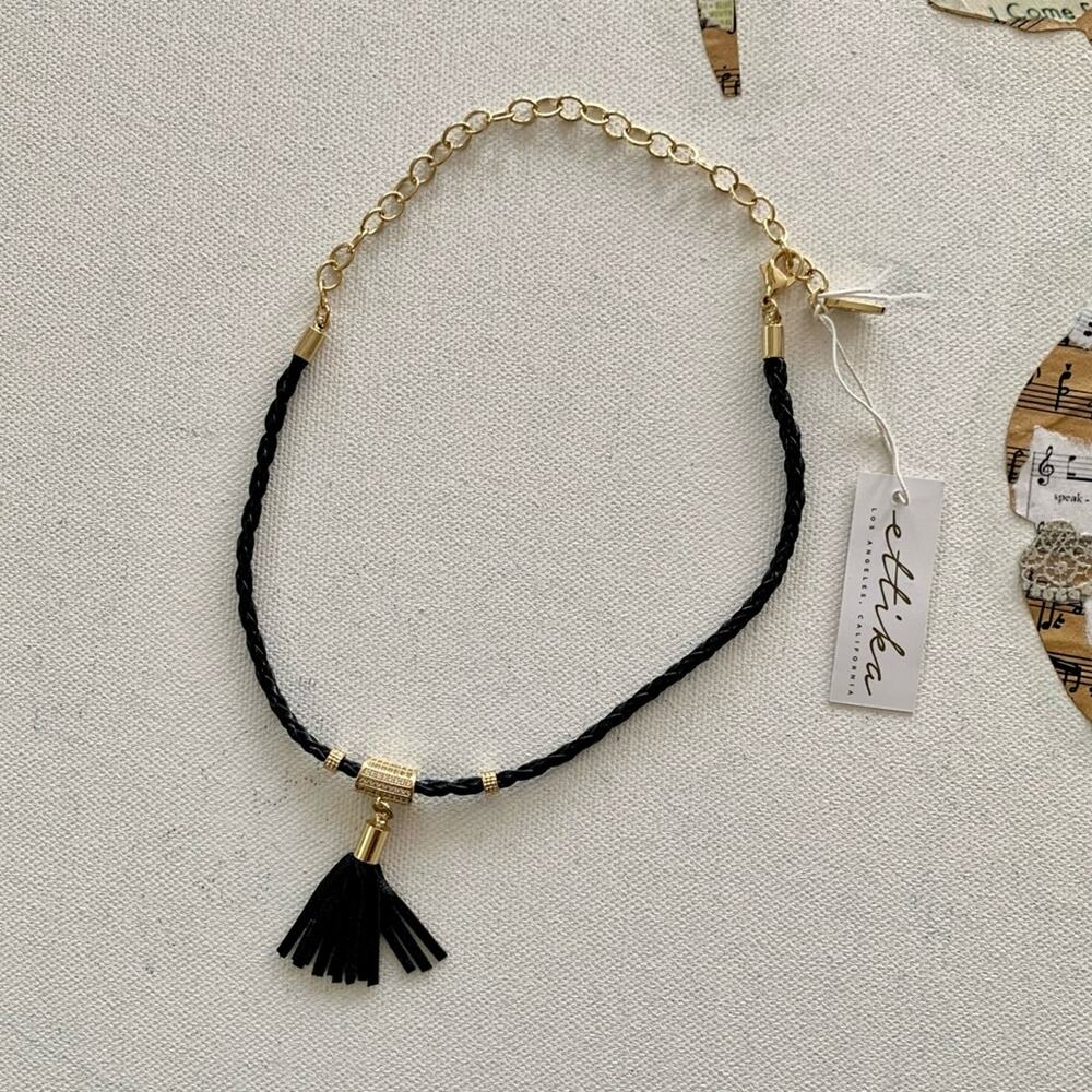Ettika x Revolve Black Braided and 18k Gold Plated Tassel Y2K Short Necklace